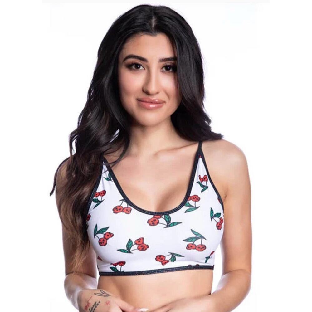🦋B2G1🦋MIDNIGHT BALLERINA Cherry Skulls Crop Top | ONE SIZE | Dance Wear WHITE